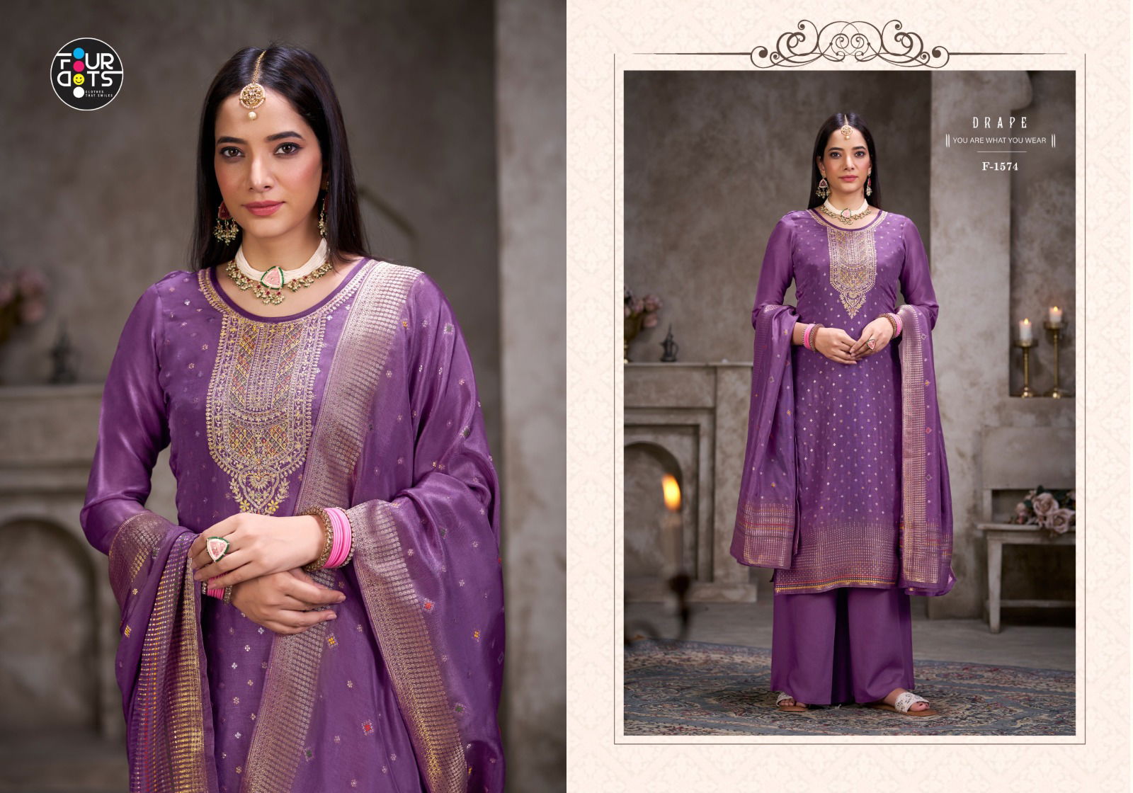 Moksha By Four Dots Viscose Russian With Handwork Dress Material Wholesale Online